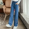 thumbnail image 4 of EnJoCho Girls Cute Cherry Print Wide Leg Jeans Elastic High Waist Baggy Pants Kids Casual Trousers with Pockets Trendy 2024 Streetwear Bottoms, 4 of 7