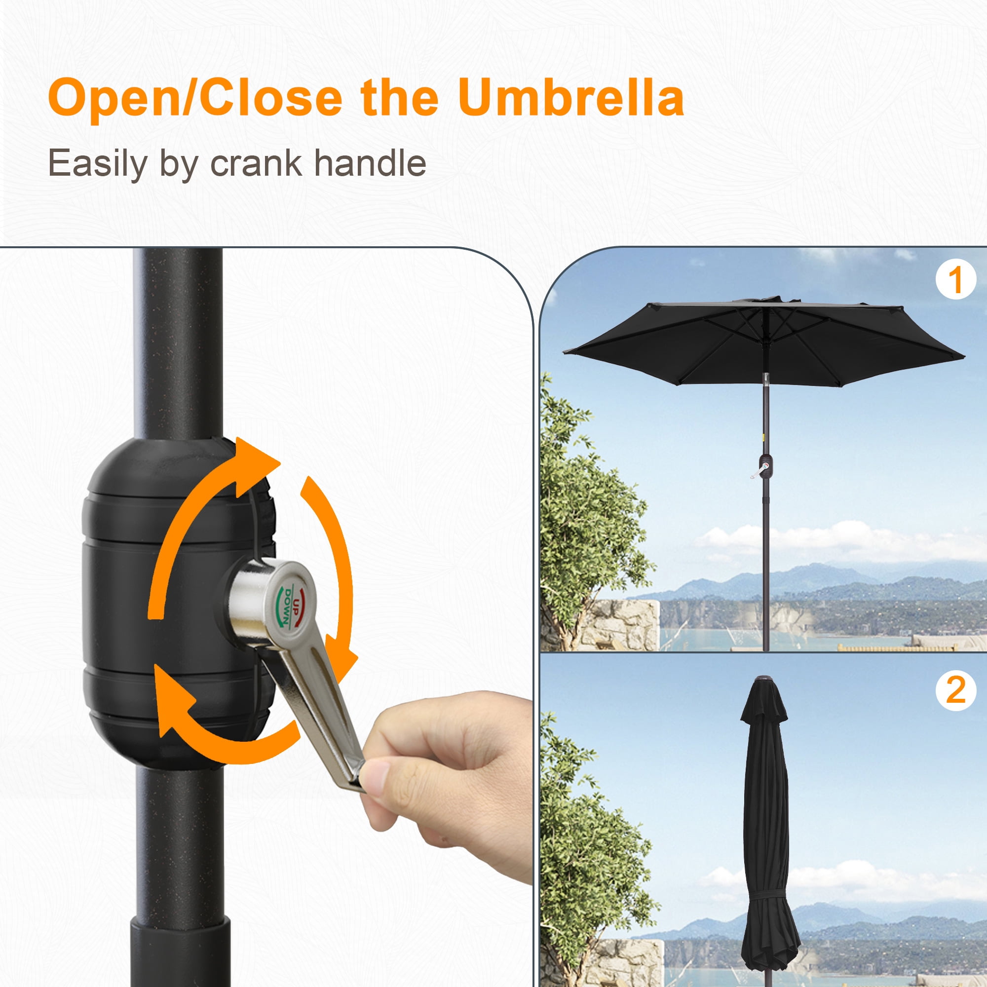 ACEGOSES 7.5ft Patio Umbrella, Outside Table Umbrellas With Non-Fading Polyester canopy, Black
