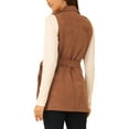 thumbnail image 3 of INSPIRE CHIC Women's Lapel Single Breasted Tie Belt Smart Casual Sleeveless Suede Vest XS Caramel, 3 of 6