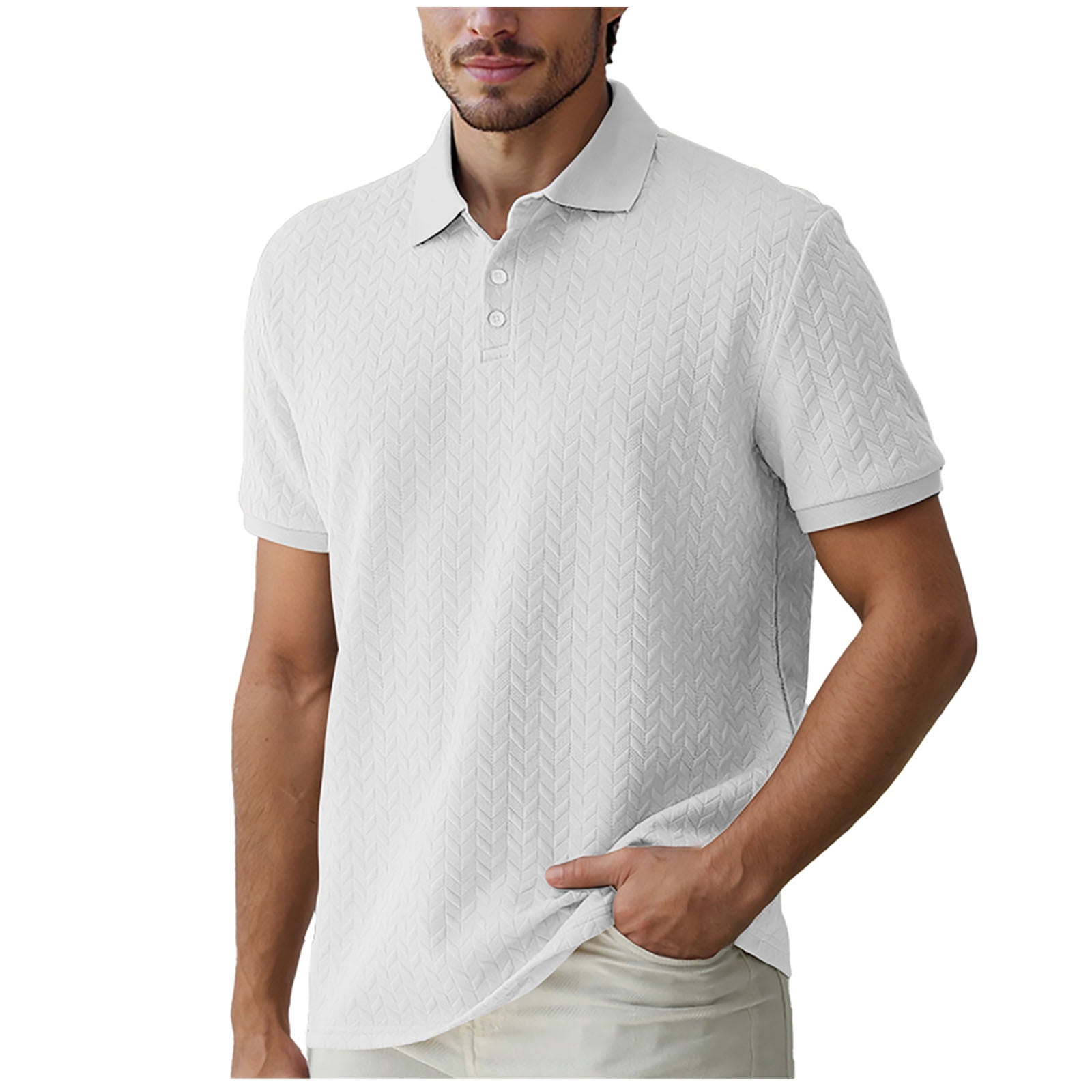 Qgtaibl Mens Textured Golf Shirts Summer Casual Short Sleeve T Shirt Solid Color Collared Work Daily Tee Tops White XL