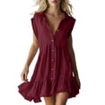 thumbnail image 3 of Horkkom Shirt Dresses for Women Summer Collar Button Mini Dresses Casual Beach Sleeveless Sundresses Ruffle XL, 3 of 6