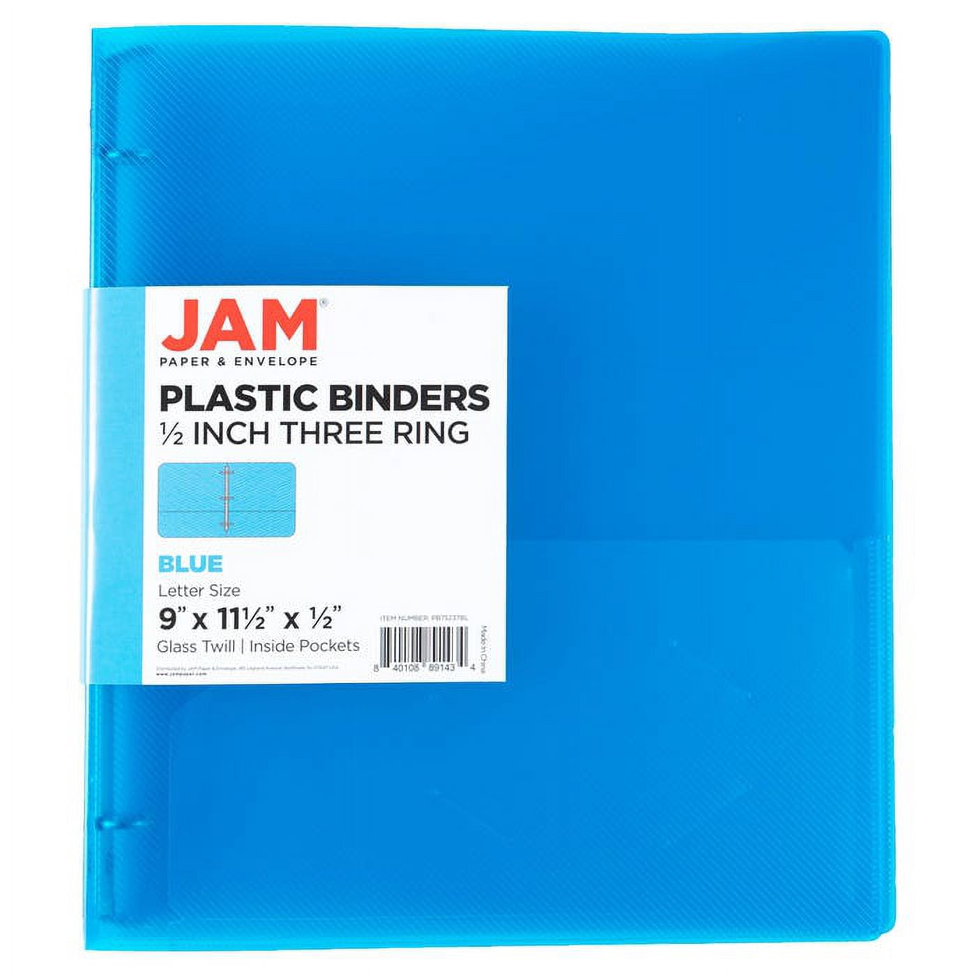 JAM Paper & Envelope Plastic Binder, 11.5 x 10.25 x 1/2 in, Blue, 1 Pack