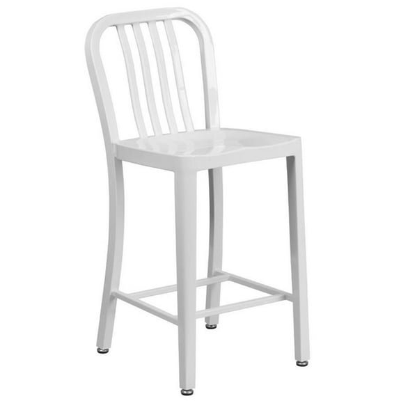 Bowery Hill 24" Metal Vertical Slat Back Counter Stool in White