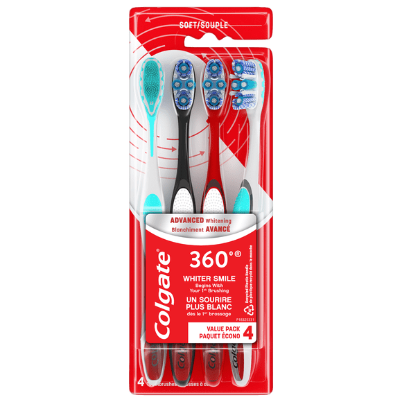 Pack de 4 brosses à dents souples blanchissantes Colgate 360 Advanced
