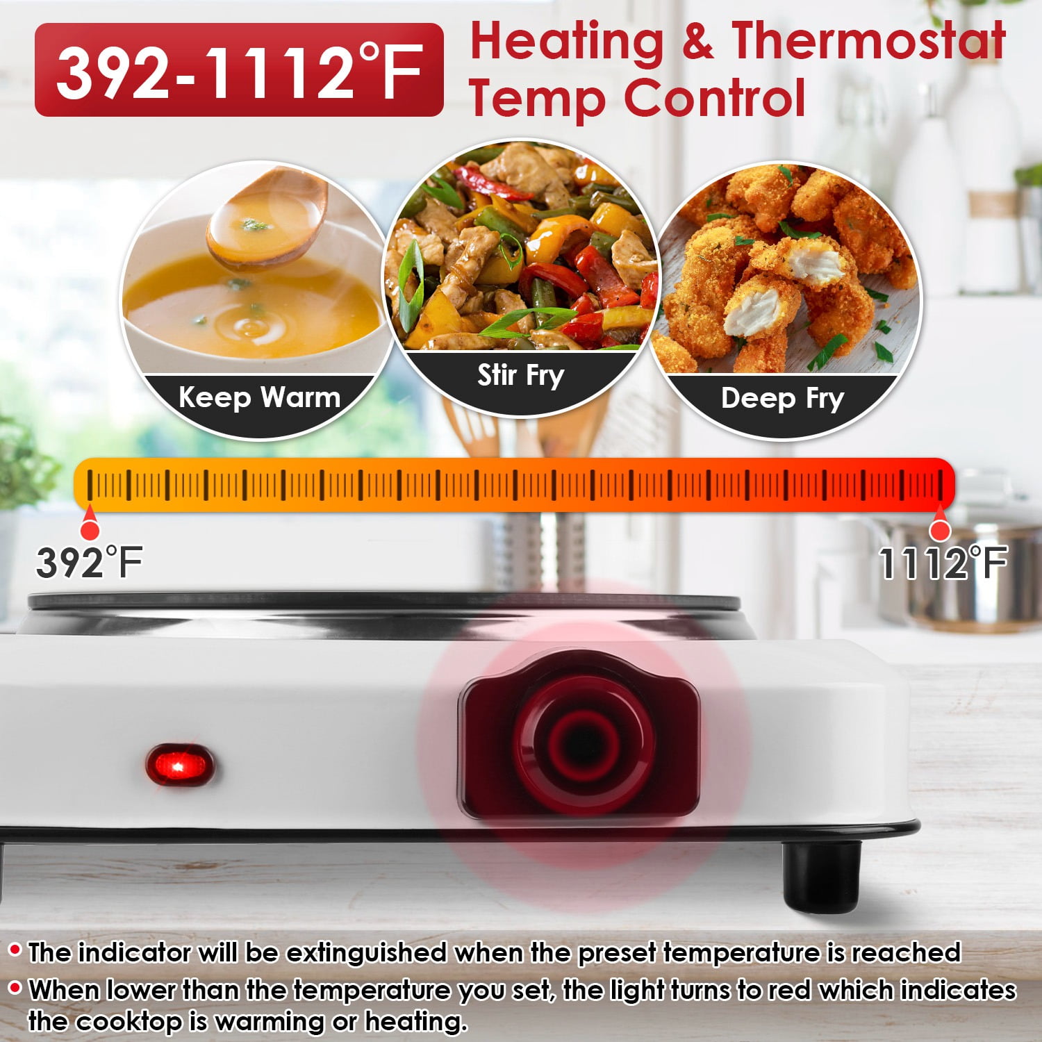 Moclever 1000W Electric Hot Plate, Electric Infrared Single Burner Portable Countertop Burner with 7.5” Glass Cooktop Stepless, White