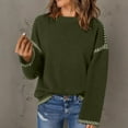 thumbnail image 2 of Women's Oversized Batwing Sleeve Sweater Striped Crew Neck Long Sleeve Side Slit Pullover Knit Top for Fall Olive Green XL, 2 of 8