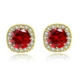 thumbnail image 3 of Paris Jewelry 10k Yellow Gold 3Ct Round Created Ruby Halo Stud Earrings Plated, 3 of 4