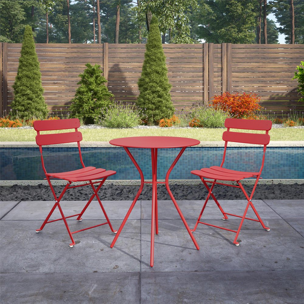 COSCO Outdoor Living, 3 Piece Bistro Set with 2 Folding Chairs, Red