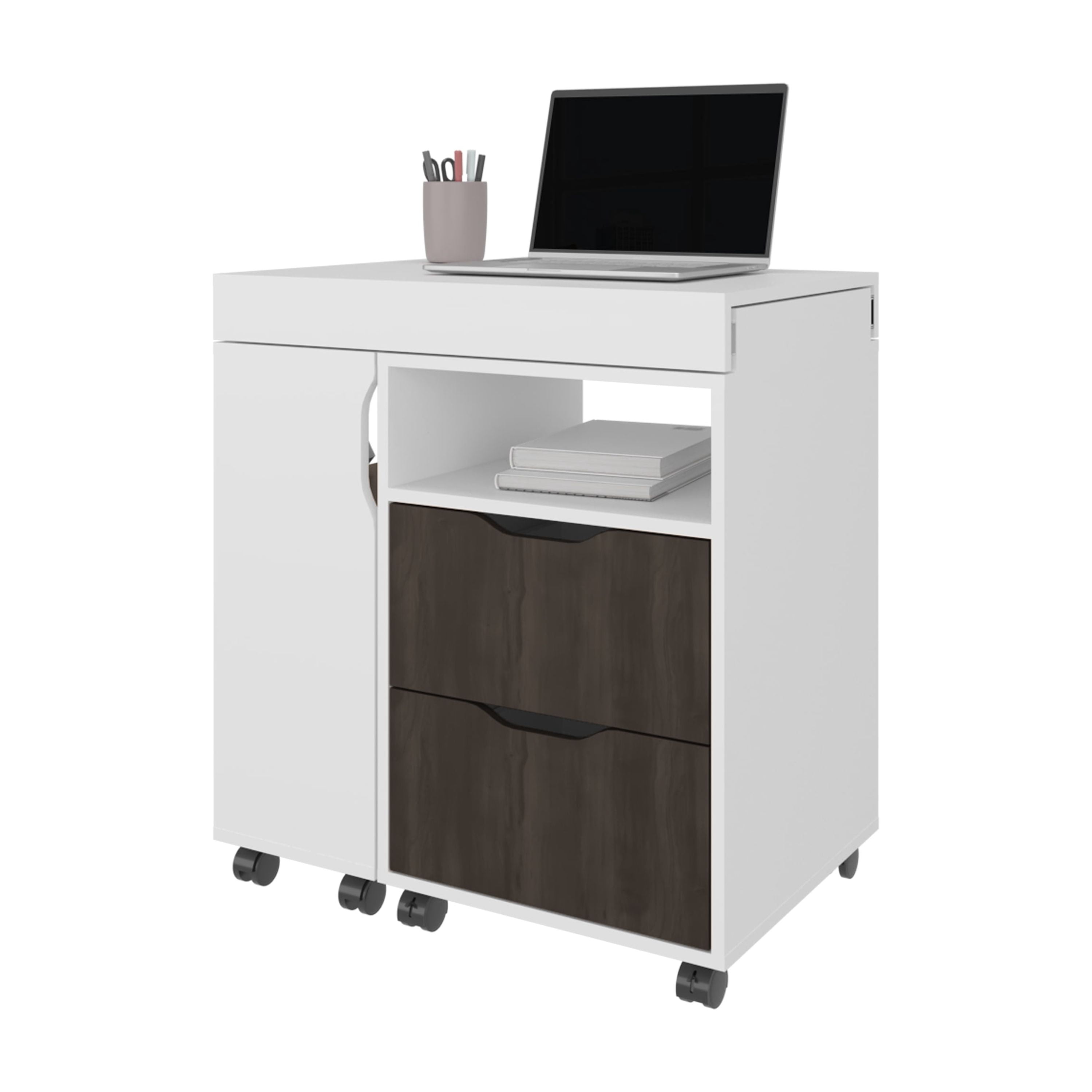 Astoutdoor Loris Extendable Desk with Two Drawers and Open Shelves