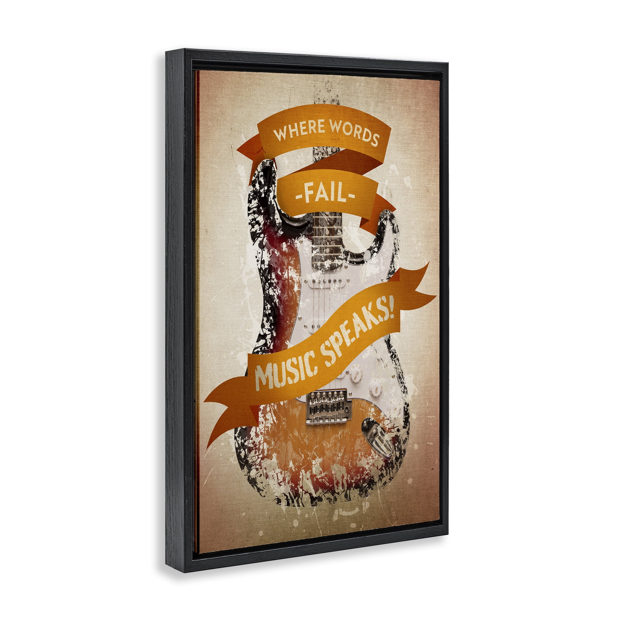 Stupell Industries Inspirational Music Speaks Text & Numbers Painting Black Floater Framed Canvas Art Print Wall Art, 21 x 31