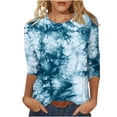 thumbnail image 2 of BLTIBY Womens 3/4 Sleeve Shirts Fall Spring Printed Round Neck Top Fashion Comfortable Loose Pullover Blouse Light Blue L, 2 of 5