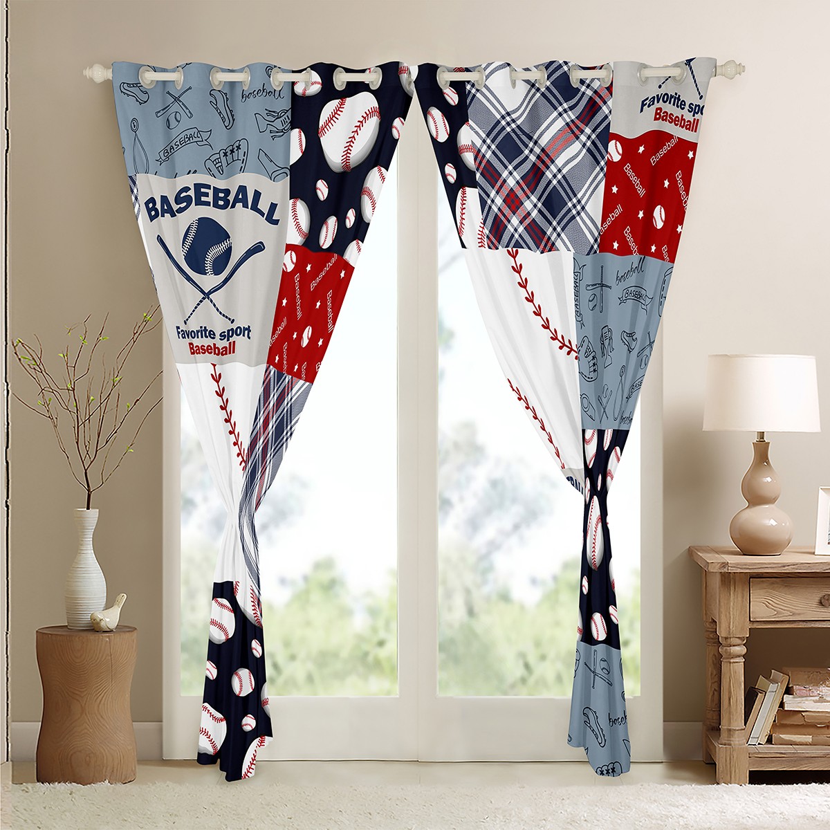 Baseball Print Blackout Curtains 52