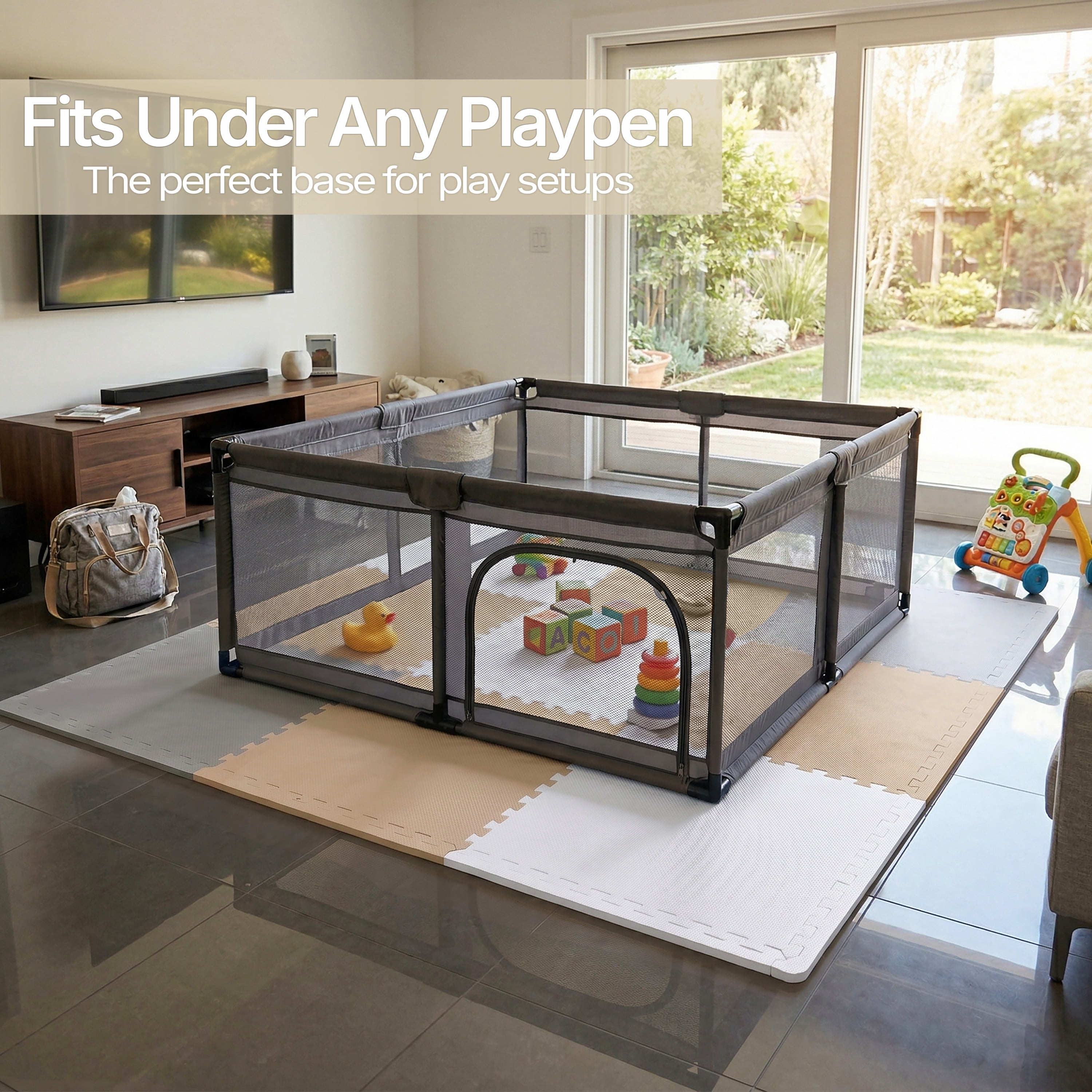 FlooringInc's Rainbow & Natural Harmony Playmat - Kid Safe Foam Floor Tiles with Removable Edges - 2'x2', 1/2" Thick (Earthy, 6 Tile Pack)