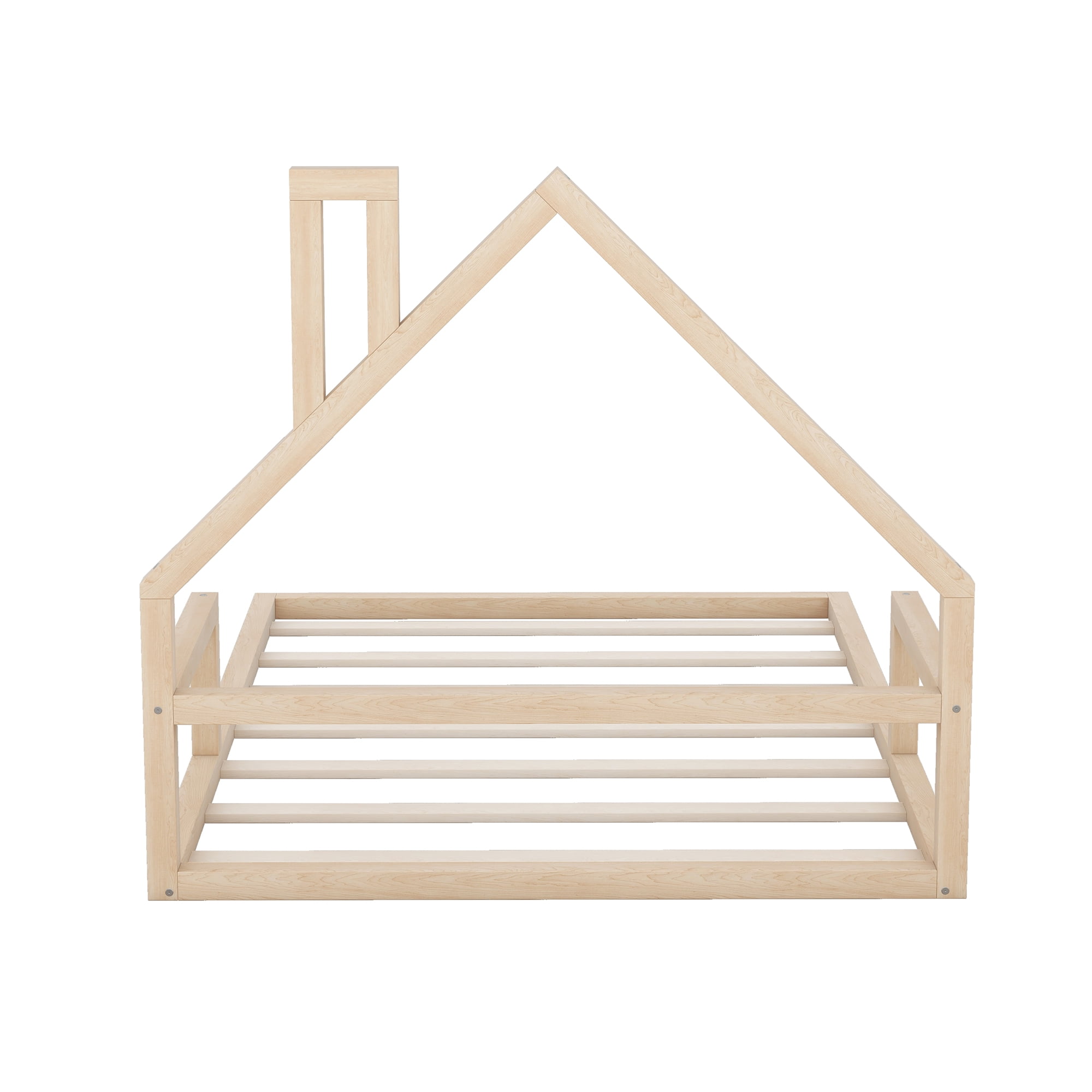 Euroco Full Size Wood Floor Bed for Kids Room, Natural