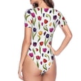 thumbnail image 4 of Daiia Tulips Flowers print Women's Crew Neck Short Sleeve Bodysuit Fashion Tops Fit Casual Basic Extender Bodysuit-Medium, 4 of 9