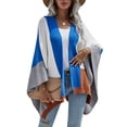 thumbnail image 1 of Cárdigan de punto de manga larga de murciélago, franjas de diferente color a cuadros, suéter de gran tamaño con frente abierto para mujer, color azul L, 1 of 6