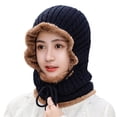 thumbnail image 2 of Winter Hats for Women, Warm Hooded Scarf Hat for Women Balaclava Knit Skull Cap Beanie Hat with Drawstring, 2 of 8