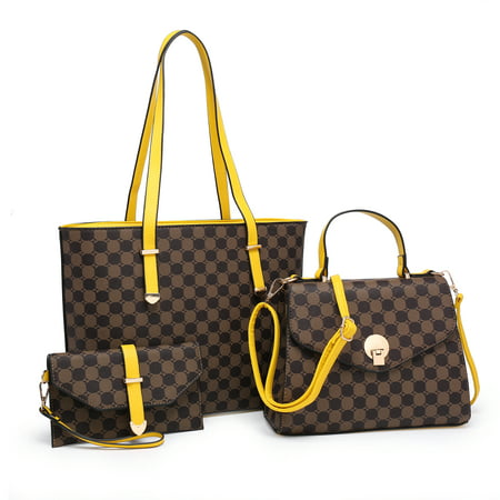 Poppy Vegan Leather Handbag Purse for Women Top Handel Satchel Tote Shoulder Bag Flap Crossbody Bag Wristlet Pouch 3pcs