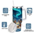thumbnail image 4 of Christmas Night Village Tumbler with Lid and Straw, Santa Sleigh & Northern Lights Winter Scene Travel Cup, 4 of 9