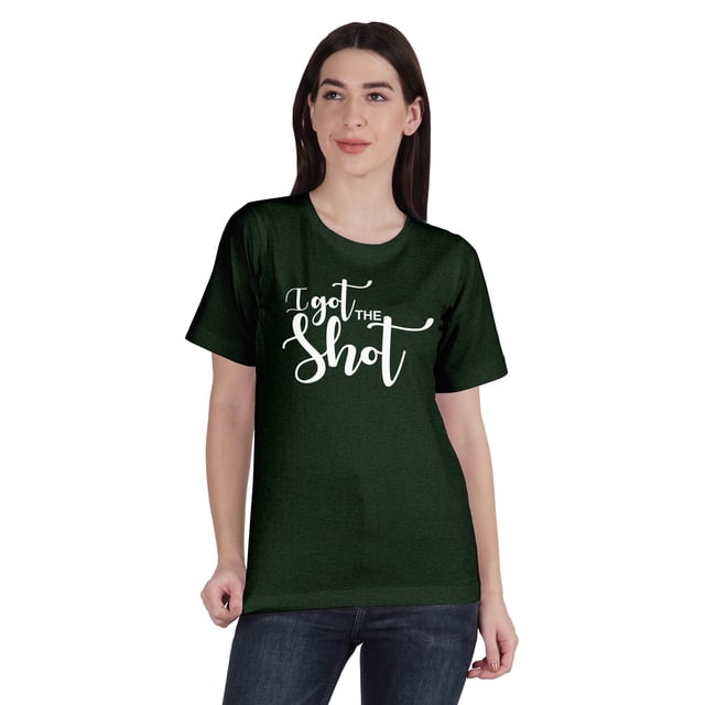 Inkmeso T-Shirt en Coton Col Rond Femme "I Got The Shot" Drôle pro-Vaccin