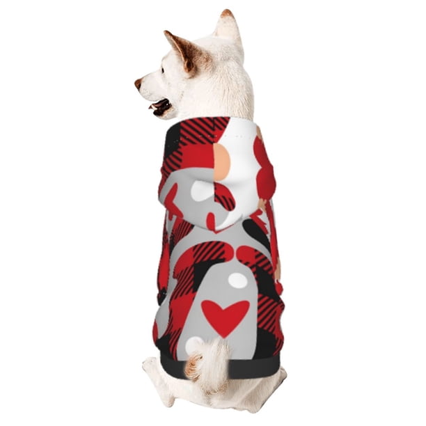 Fotbe Buffalo Plaid Love And Gnome Sudadera con Estampado para Perros Pequeños – Suéter con Capucha para Mascotas, Tela Suave de Forro Polar con Bolsillo-Medium