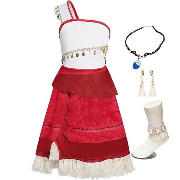 Jurebecia Moana Dress Girls Princess Costume Ocean Adventure Halloween Birthday Party Fancy Cosplay Outfits with Accessories Child 110 cm 3-4 Years