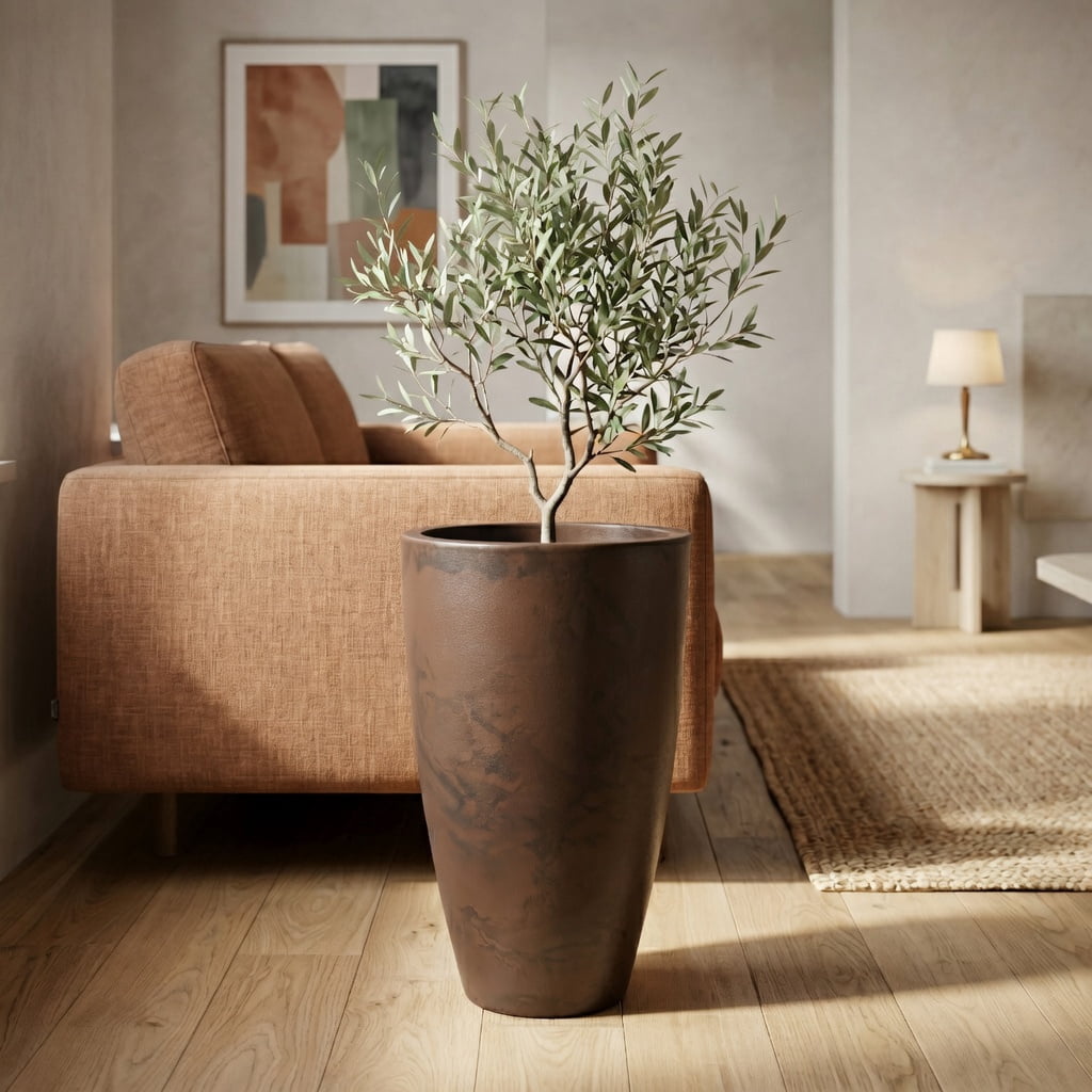 Ecobo 27.6-Inch Tall Eco-Friendly Round Pot Planter | Indoor/Outdoor Use, Durable, Versatile, and Lightweight | Contemporary All-Weather Design by Brazilian Artisans - Brown