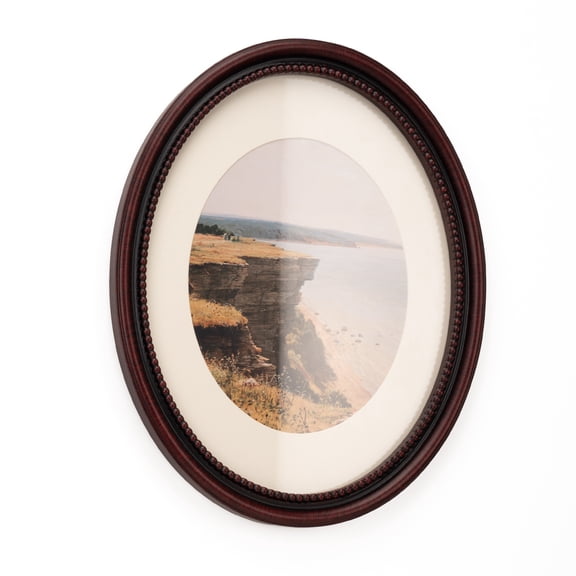 11x14 Decorative Oval Picture Frame, Rubbed Black Cherry Border and Inner Beads Trim, Matted to 8x10, Glass Front
