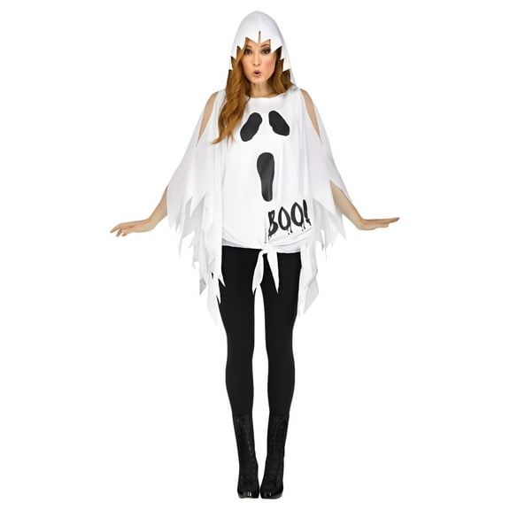 Womens Ghost Glitter Poncho Costume - Size One Size