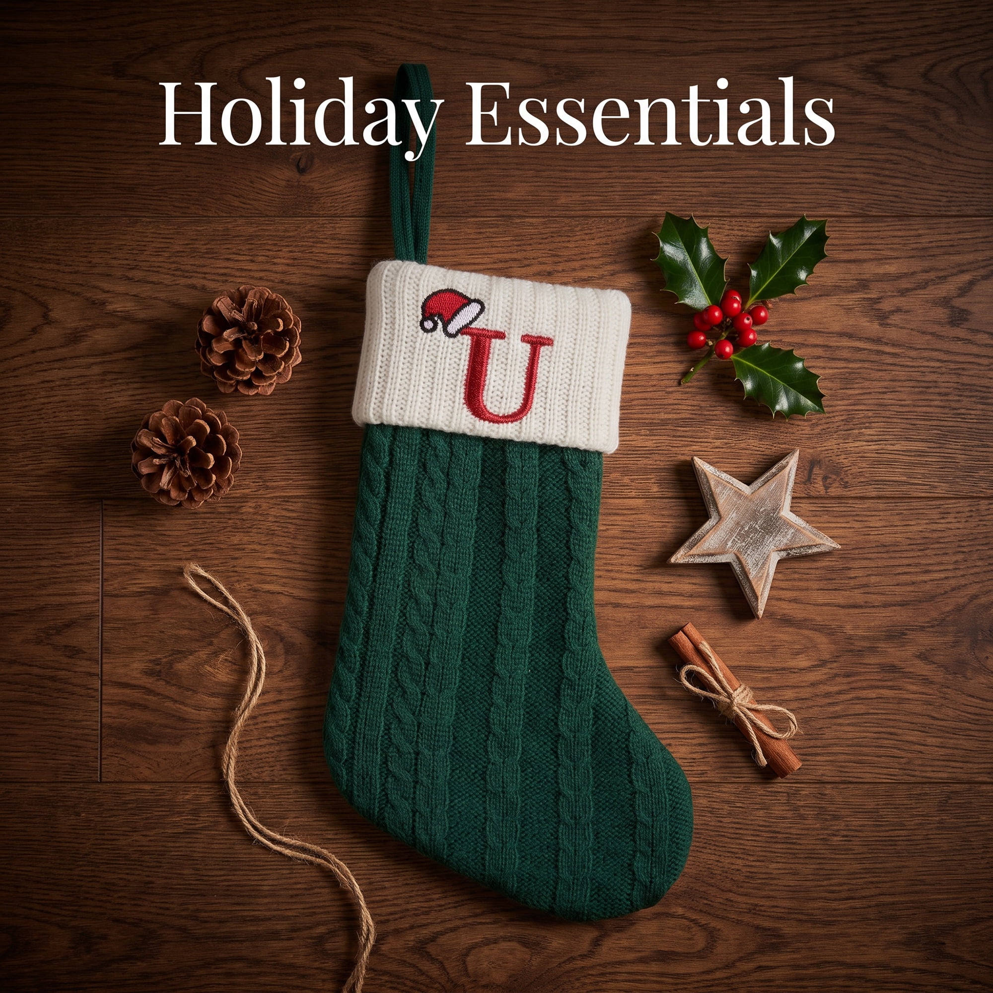Unique Bargains Christmas Luxury Grand Hearth Accent Stocking Green Letter U 8"