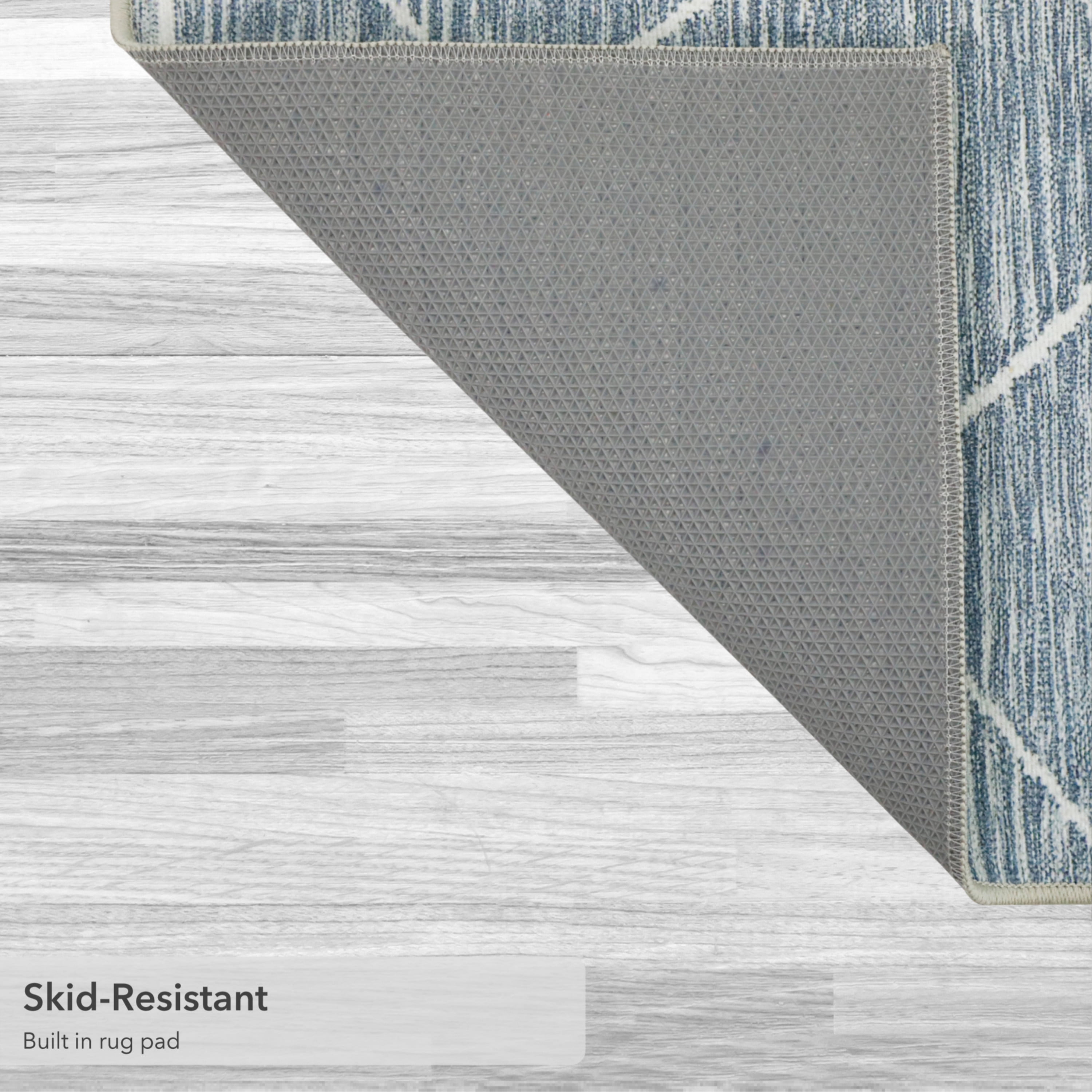 Washable Skid-Resistant Runner Rug Geometric Blue/Grey 24" x 72"