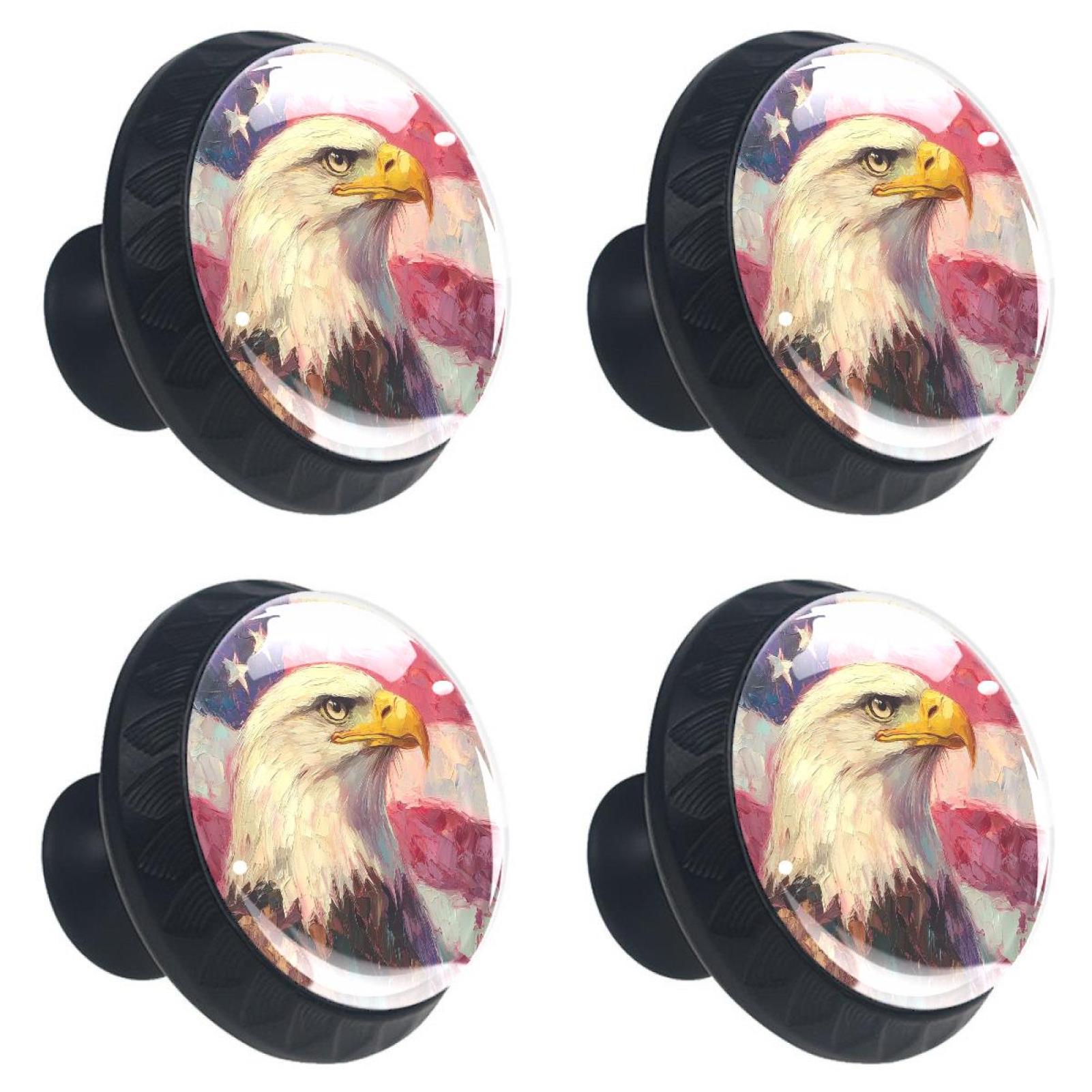 4 Pcs Eagle and American Flag Knobs for Kitchen Cabinet Cupboard Dresser Bookcase Drawer Pulls Handles Round Home Decor