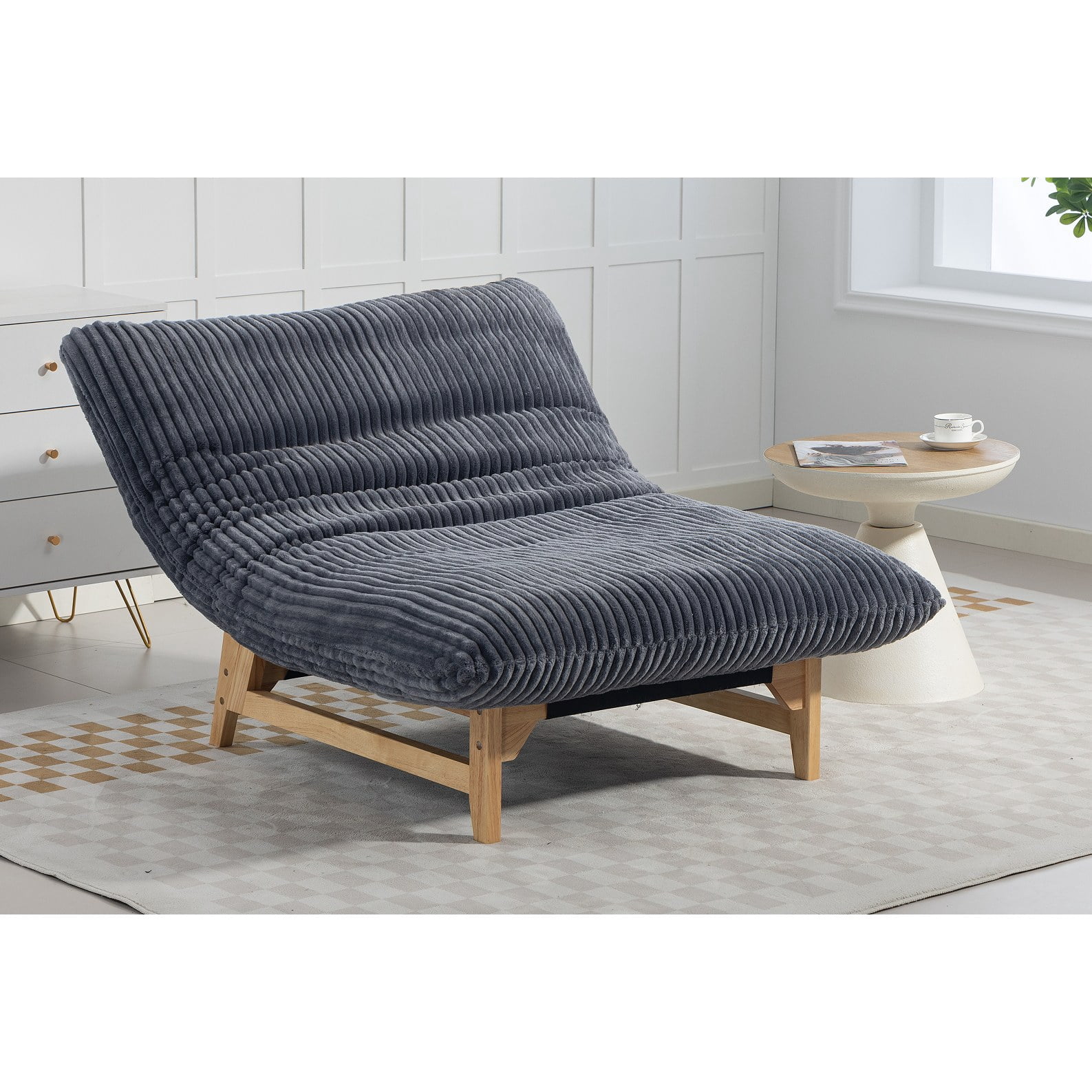 Bean bag chair for Adults with Solid Wood Frame,Accent Armless Lazy Sofa, Casual Single Sofa, Corduroy Fabric, For Living Room And Bedroom, With Backrest, Single Seat