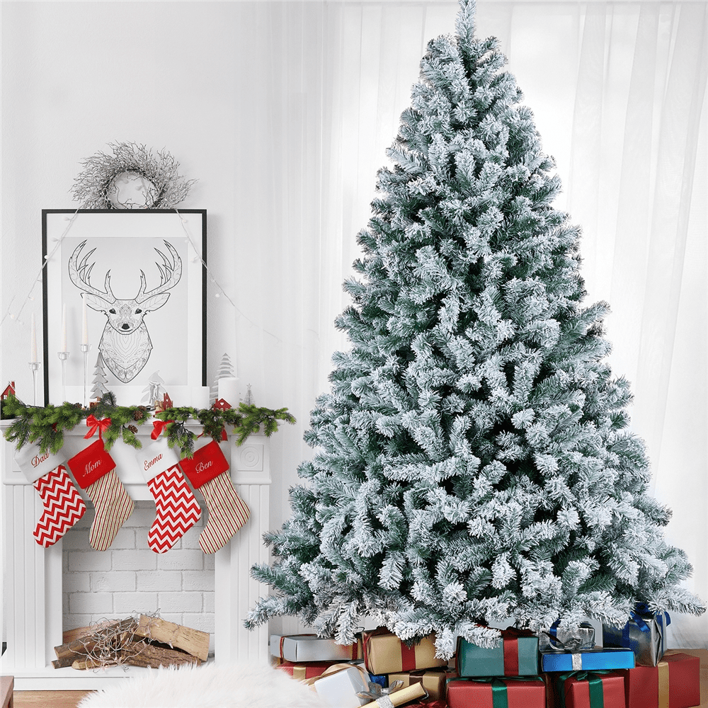 Alden Design 7.5FT Unlit Flocked Artificial Christmas Tree with Foldable Stand, Green