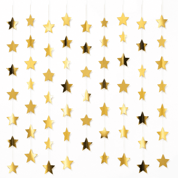 Glitter Star Garland Banner 130 Feet - Gold Graduation Party Decor, Hanging Stars Twinkle Backdrop for Celebration Wall Ceiling Decoration