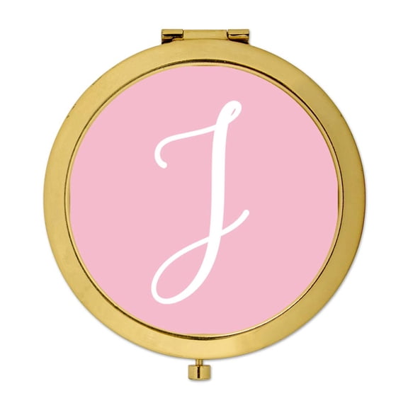 Koyal Wholesale Gold Compact Mirror Bridesmaid's Wedding Gift, Blush Pink, Monogram Letter J, 1-Pack