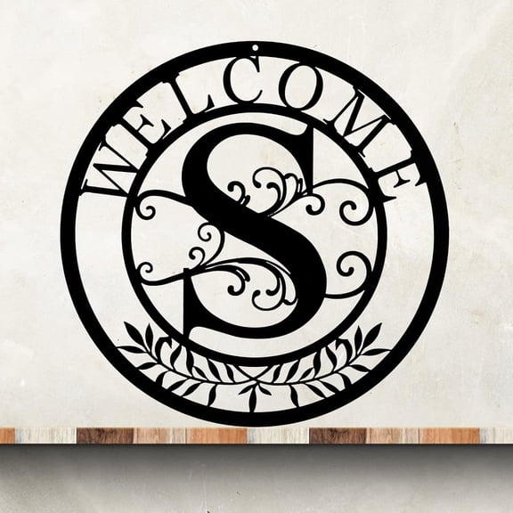 XIBUFE 12 Inch Metal Monogram Sign Farmhouse Front Door Porch Sign Wall Art Decor,Rustic Welcome Wreath Hanging Ornament for Indoor Outdoor