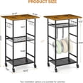 thumbnail image 3 of Rolling Kitchen Microwave Cart, 3 Tier Microwave Table Stand with Adjustable Shelf, Kitchen Storage Rack on Wheels, Coffee Station Cart Rack Shelf Organizer for Living Room Office, Balcony, 3 of 6