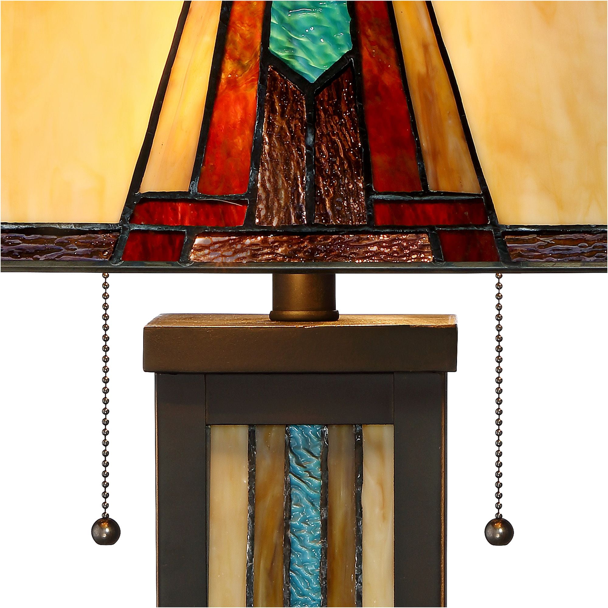Robert Louis Tiffany Mission Table Lamp with Nightlight 25" High Bronze Stained Glass for Living Room Family Bedroom Bedside Nightstand