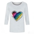 thumbnail image 2 of Mujeres Tres Cuartos de Manga Tops Suelto Ajuste Impreso Cuello Redondo Casual Blusa Camiseta Verano, 2 of 5