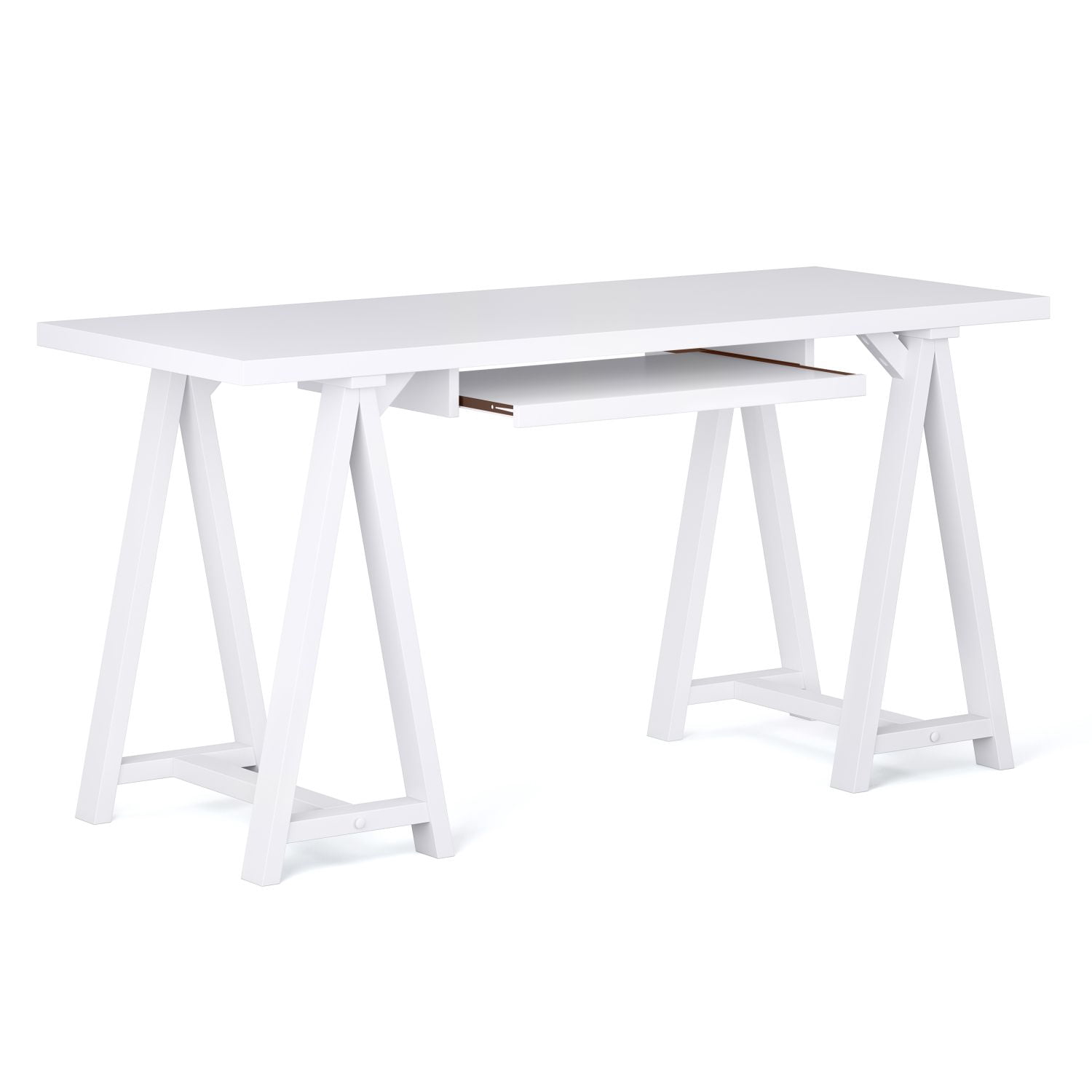 Sawhorse Desk with Keyboard Tray, Solid Wood Home Office Desk, 60 in Wide Writing Table for Study, Gaming, and Bedroom