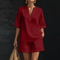 thumbnail image 2 of ZIXKCGDSE Women 2 Piece Linen Short Sets V Neck Pullover Shirt and Shorts Summer Outfits Size L2, 2 of 4