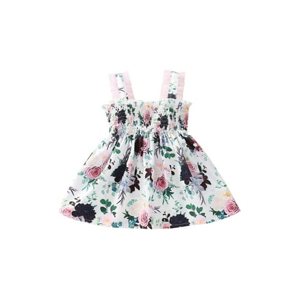 

Seyurigaoka Girls Floral Print Sling Dress Sleeveless Low-cut High Waist Dress