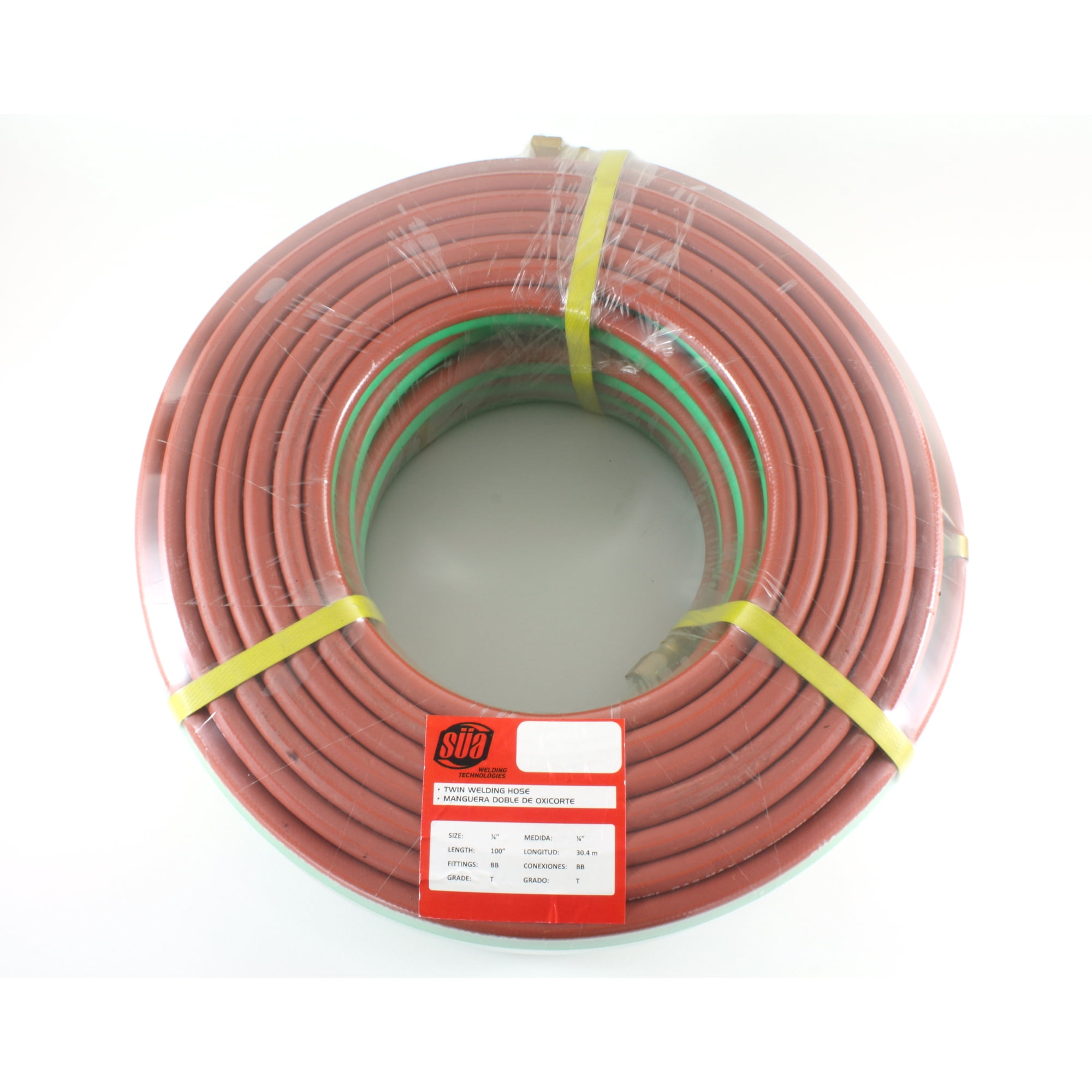 100 FEET Grade T - 1/4 OxyFuel Welding & Cutting Twin Hose with BB Fittings - SÜA