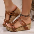 thumbnail image 2 of Dakaela Wedge Sandals for Women Casual Summer Dressy Cork Platform Slides Comfortable Strappy Slip on Slippers with Arch Support Brown 6, 2 of 9