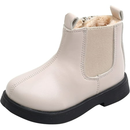 

QWZNDZGR Baby Leather Lace-Up Boots Flat Ankle Snow Boots Boy Girl House Slippers Fluffy Sock Booties Unisex Nursling Crib Shoes
