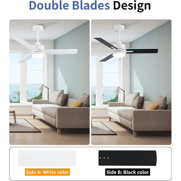 42'' White Ceiling Fans with Lights and Remote, 6 Speed Low  Modern Ceiling Fan with Quiet  Motor for Indoor Outdoor Bedroom Living Room