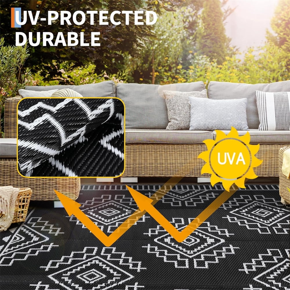 Outdoor Rug for Patio Waterproof 8×10ft/9×12ft/9×18ft Outdoor Reversible Plastic Straw Rug Large RV Mat Outside Camping Carpet for Deck Backyard Balcony Picnic Garden Picnic