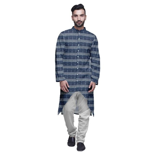 Atasi Kurta à Manches Longues Imprimé, Boutonné, Asymétrique, Kurta de Designer pour Garçons