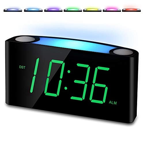 Reloj despertador digital PPLEE pantalla LED grande con atenuador luz nocturna 7 colores cargadores USB